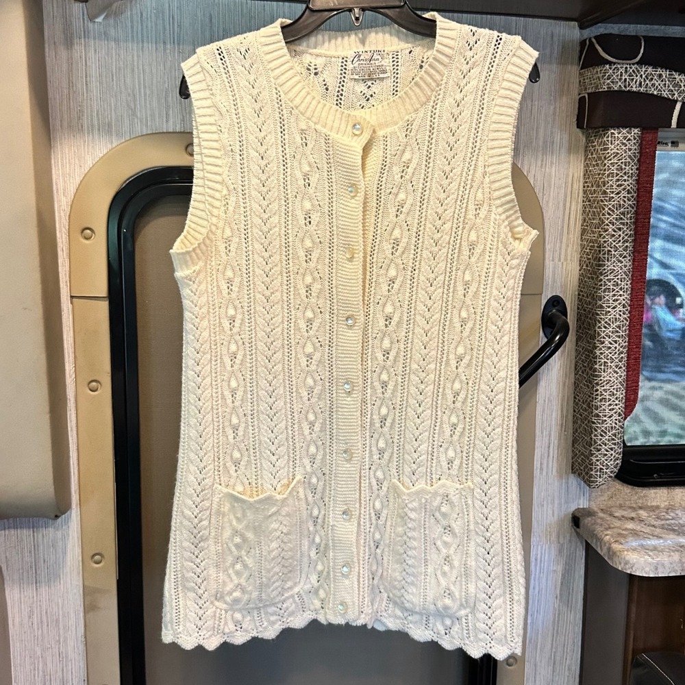 Vintage Knit Sleeveless Cardigan Sweater Vest Size M Chris Ann Originals Wintuk